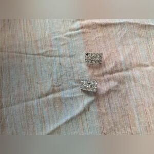 Vintage Silver‎ Tone Faux Pearl & Rhinestone Clip On Earrings Glam Elegant